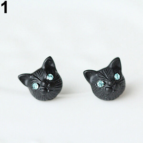 Women's Fashion Lovely Cat Head Design Ear Studs Earrings Piercing Jewelry Charm