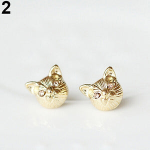 Women's Fashion Lovely Cat Head Design Ear Studs Earrings Piercing Jewelry Charm