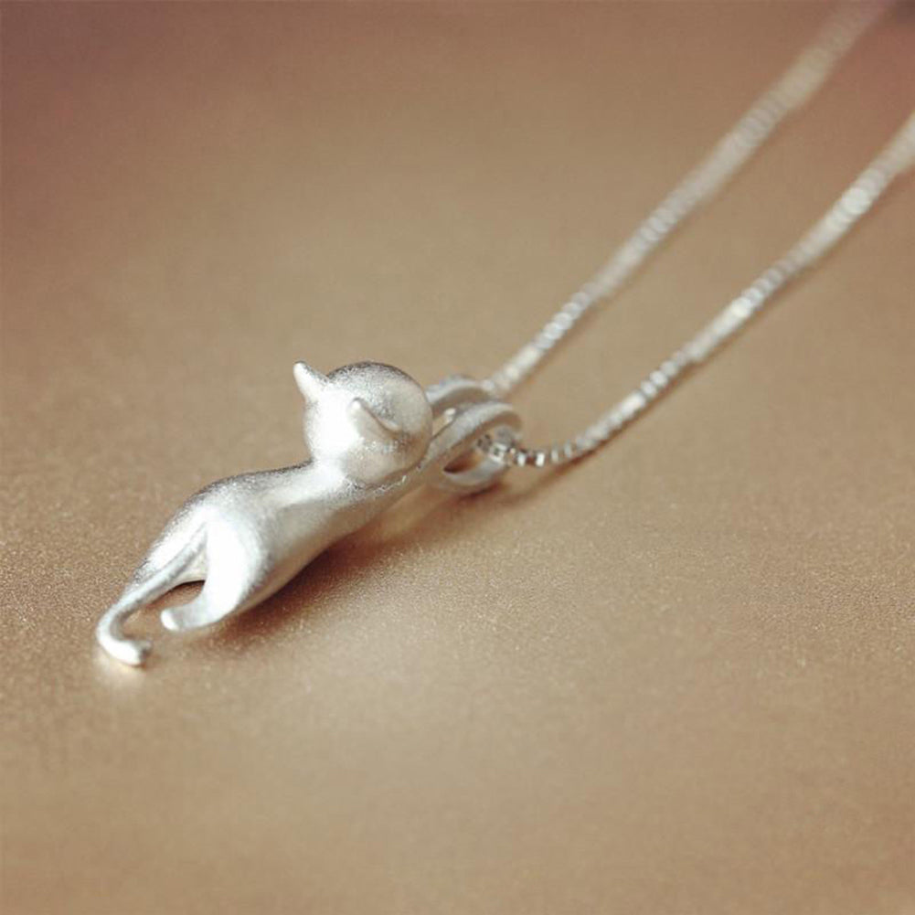 Women Silver Plated Cute Climbing Cat