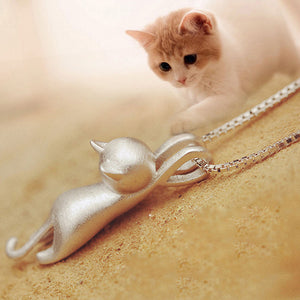 Women Silver Plated Cute Climbing Cat