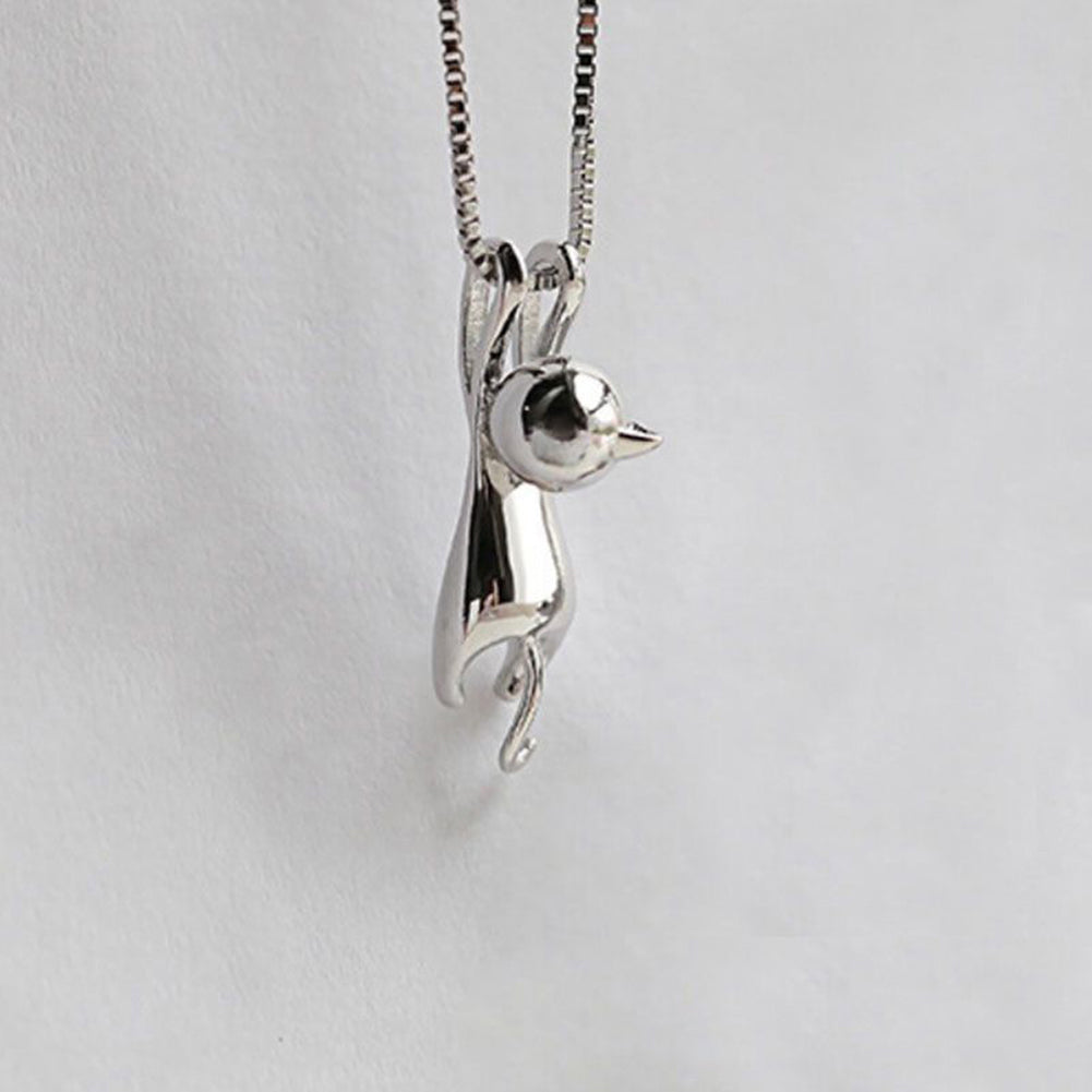 Women Silver Plated Cute Climbing Cat