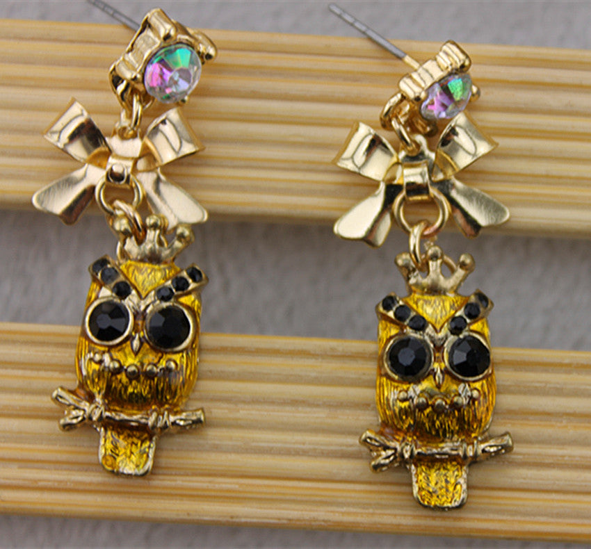 Yellow owl earrings