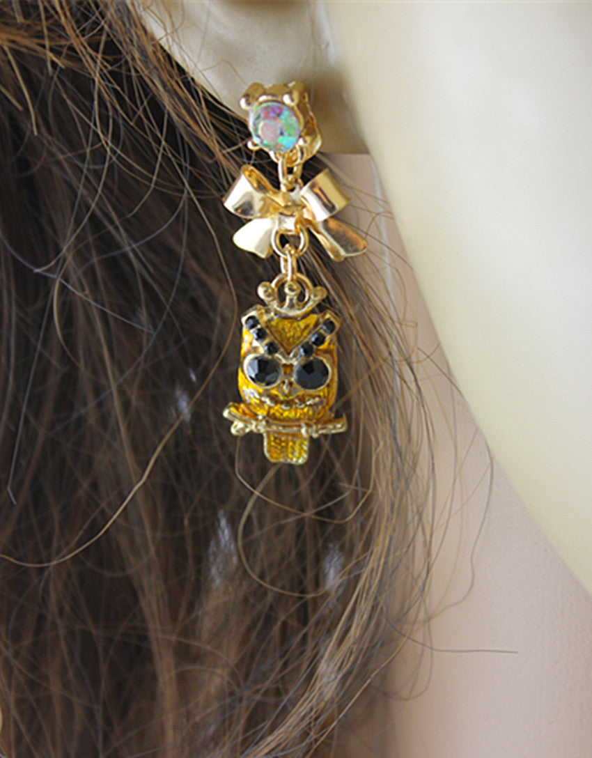 Yellow owl earrings