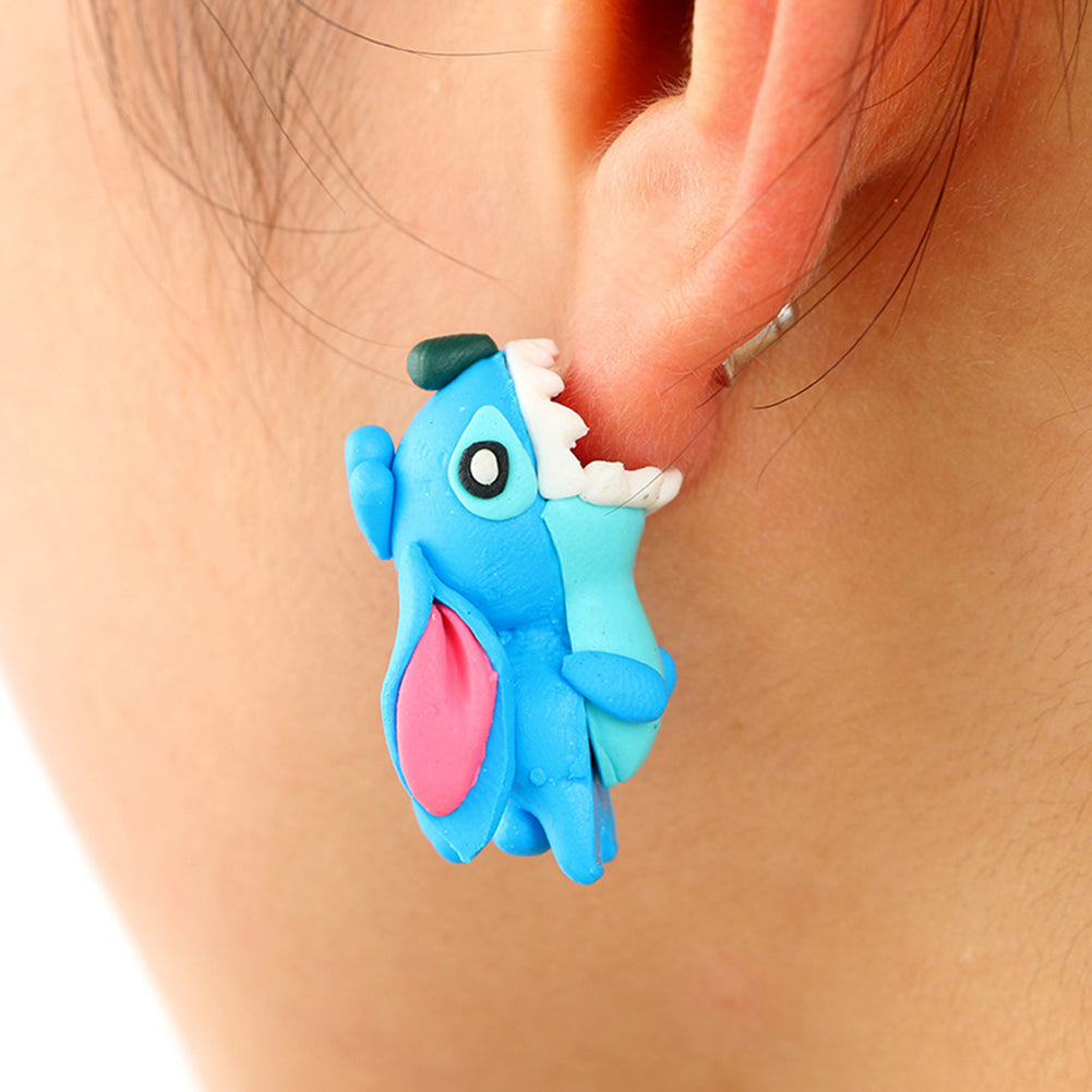 Lovely Animal Stitch Biting Ear Polymer Clay Stud Earrings