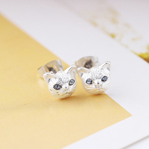 Women's Fashion Lovely Cat Head Design Ear Studs Earrings Piercing Jewelry Charm