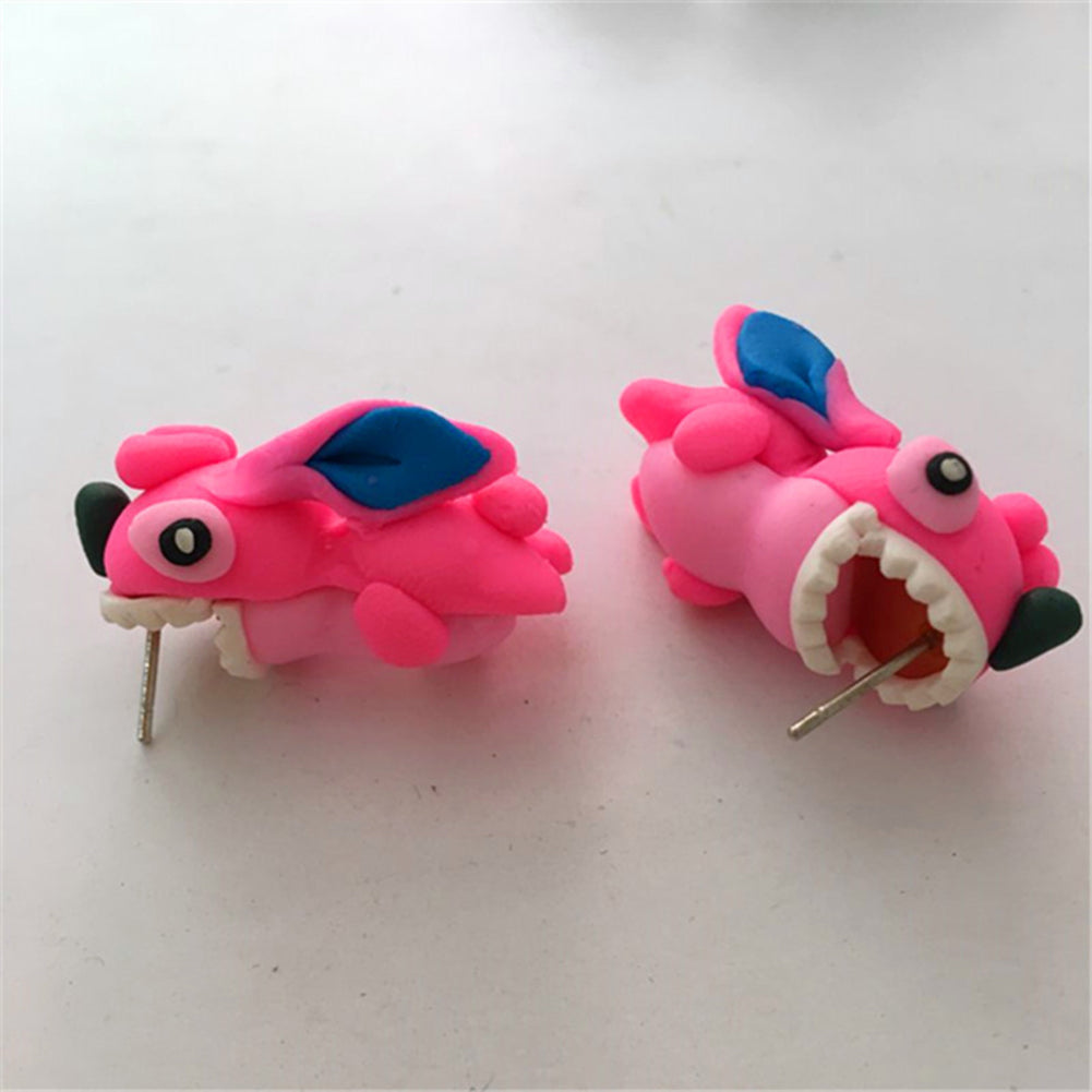 Lovely Animal Stitch Biting Ear Polymer Clay Stud Earrings