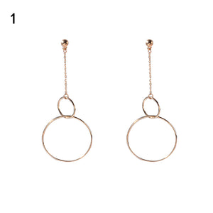 Women's Fashion Geometric Interlocking Metal Rings Long Chain Hoop Earrings