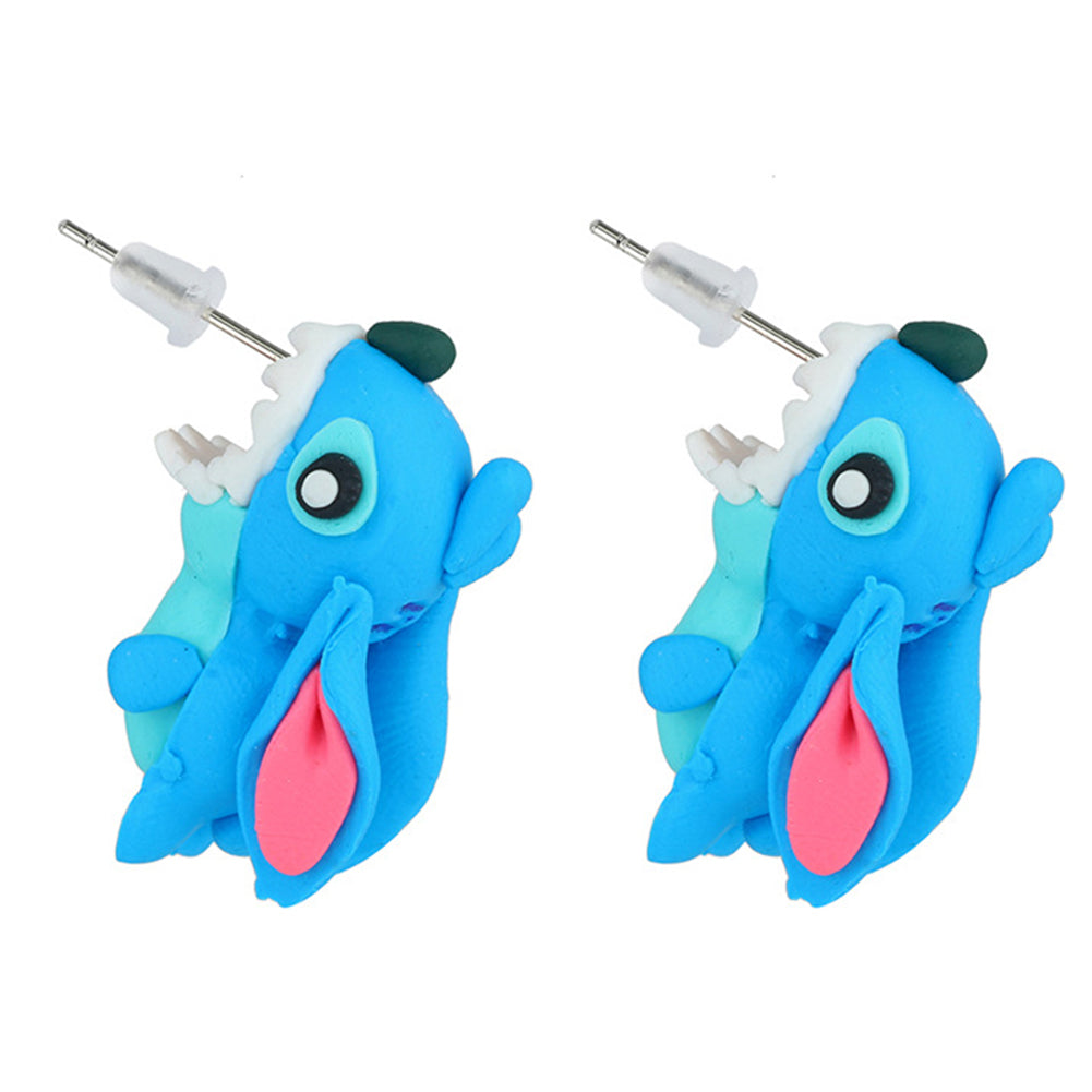 Lovely Animal Stitch Biting Ear Polymer Clay Stud Earrings