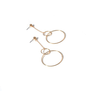 Women's Fashion Geometric Interlocking Metal Rings Long Chain Hoop Earrings