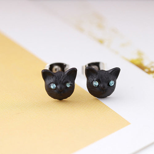 Women's Fashion Lovely Cat Head Design Ear Studs Earrings Piercing Jewelry Charm