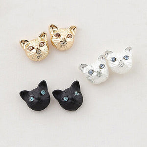 Women's Fashion Lovely Cat Head Design Ear Studs Earrings Piercing Jewelry Charm