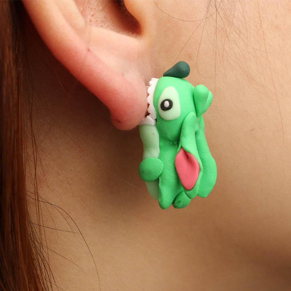 Lovely Animal Stitch Biting Ear Polymer Clay Stud Earrings