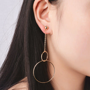 Women's Fashion Geometric Interlocking Metal Rings Long Chain Hoop Earrings