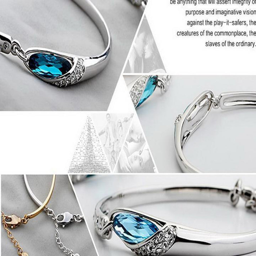 Fashion Peacock Blue Rhinestone Chain Bracelet