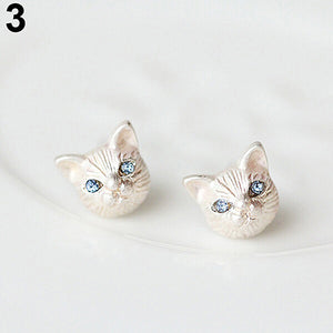 Women's Fashion Lovely Cat Head Design Ear Studs Earrings Piercing Jewelry Charm