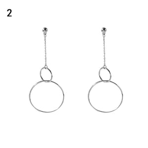 Women's Fashion Geometric Interlocking Metal Rings Long Chain Hoop Earrings