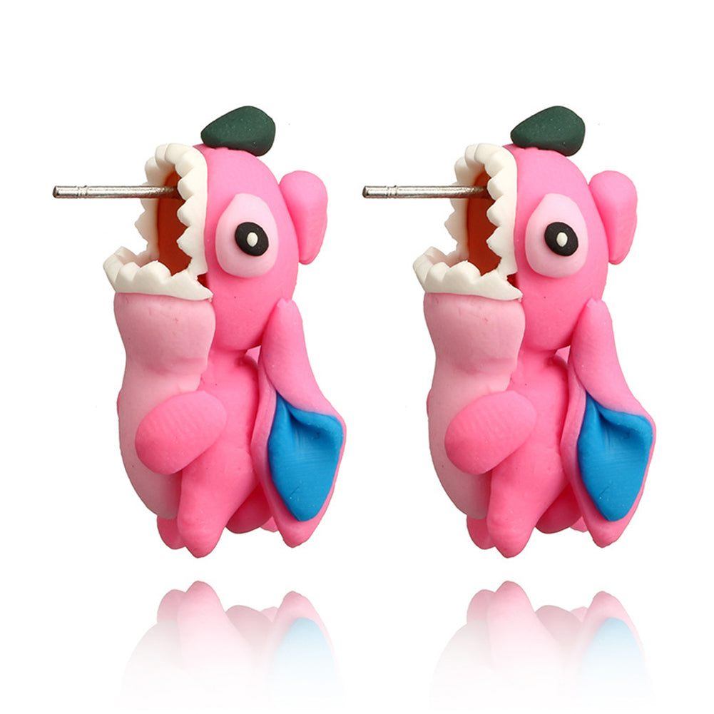 Lovely Animal Stitch Biting Ear Polymer Clay Stud Earrings