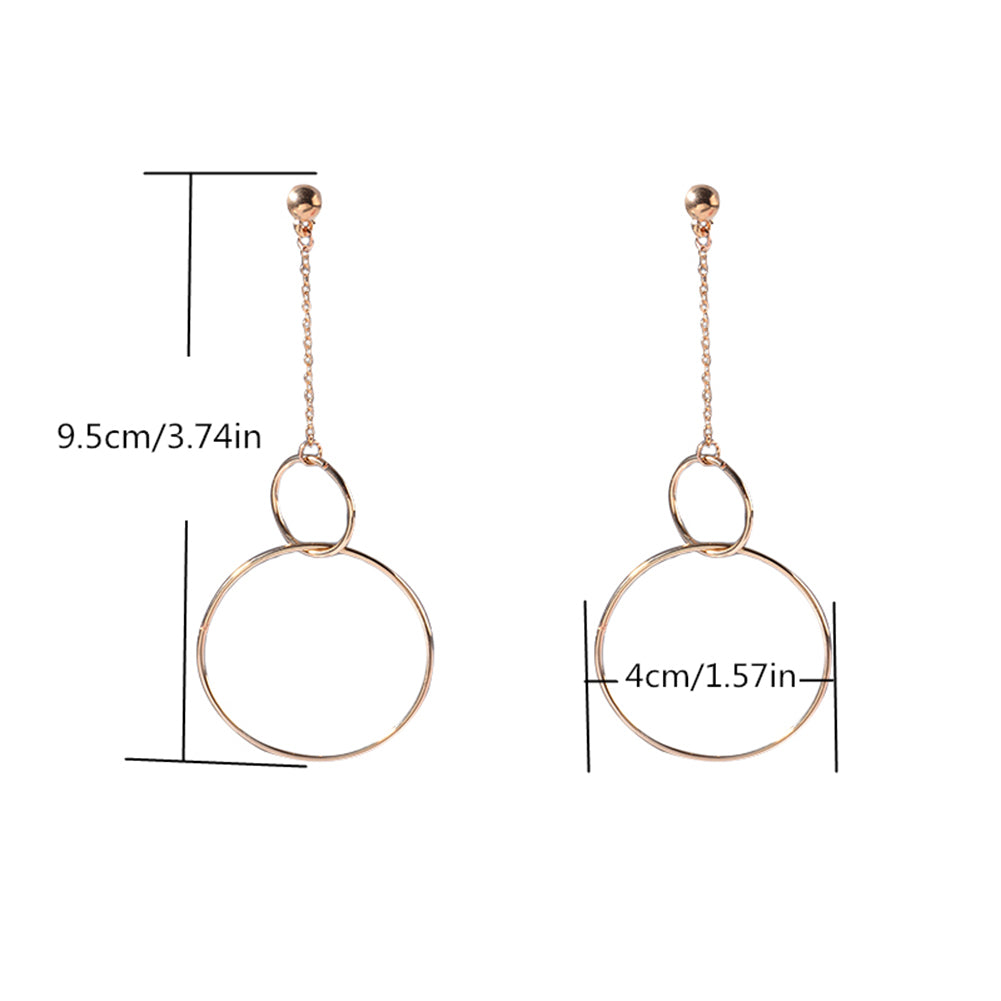 Women's Fashion Geometric Interlocking Metal Rings Long Chain Hoop Earrings