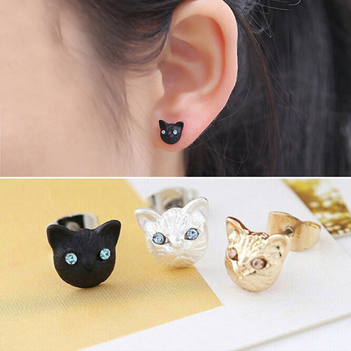 Women's Fashion Lovely Cat Head Design Ear Studs Earrings Piercing Jewelry Charm