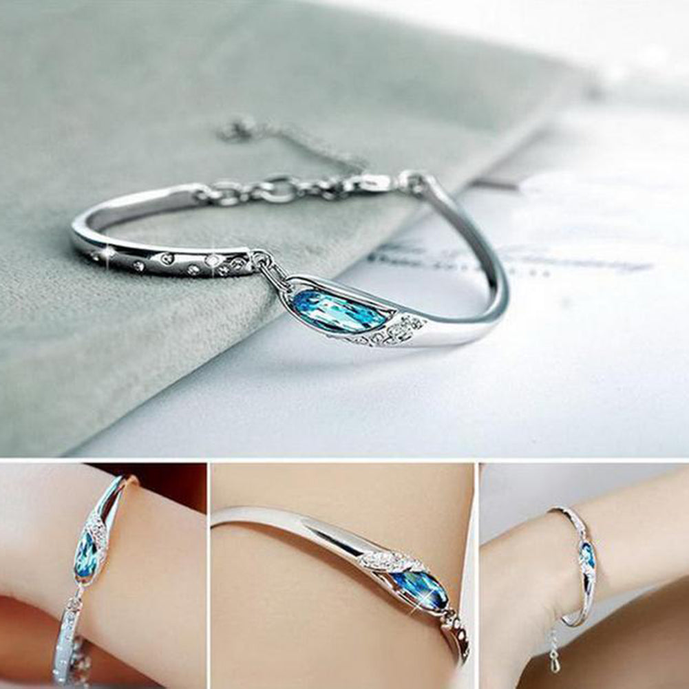 Fashion Peacock Blue Rhinestone Chain Bracelet