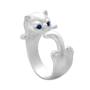 Cute Cat Silver Plated Adjustable Ring