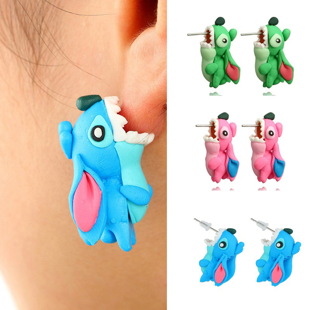 Lovely Animal Stitch Biting Ear Polymer Clay Stud Earrings